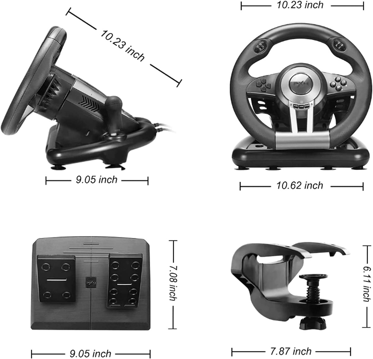 Gaming Steering Wheel with Pedal 180 Degree for PC, PS3, PS4, Xbox One, Xbox Series X/S, N-Switch (Black) G5600