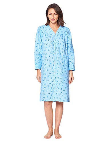 Floral Snap Front Flannel Duster Long Sleeve Lounger Dress F88522