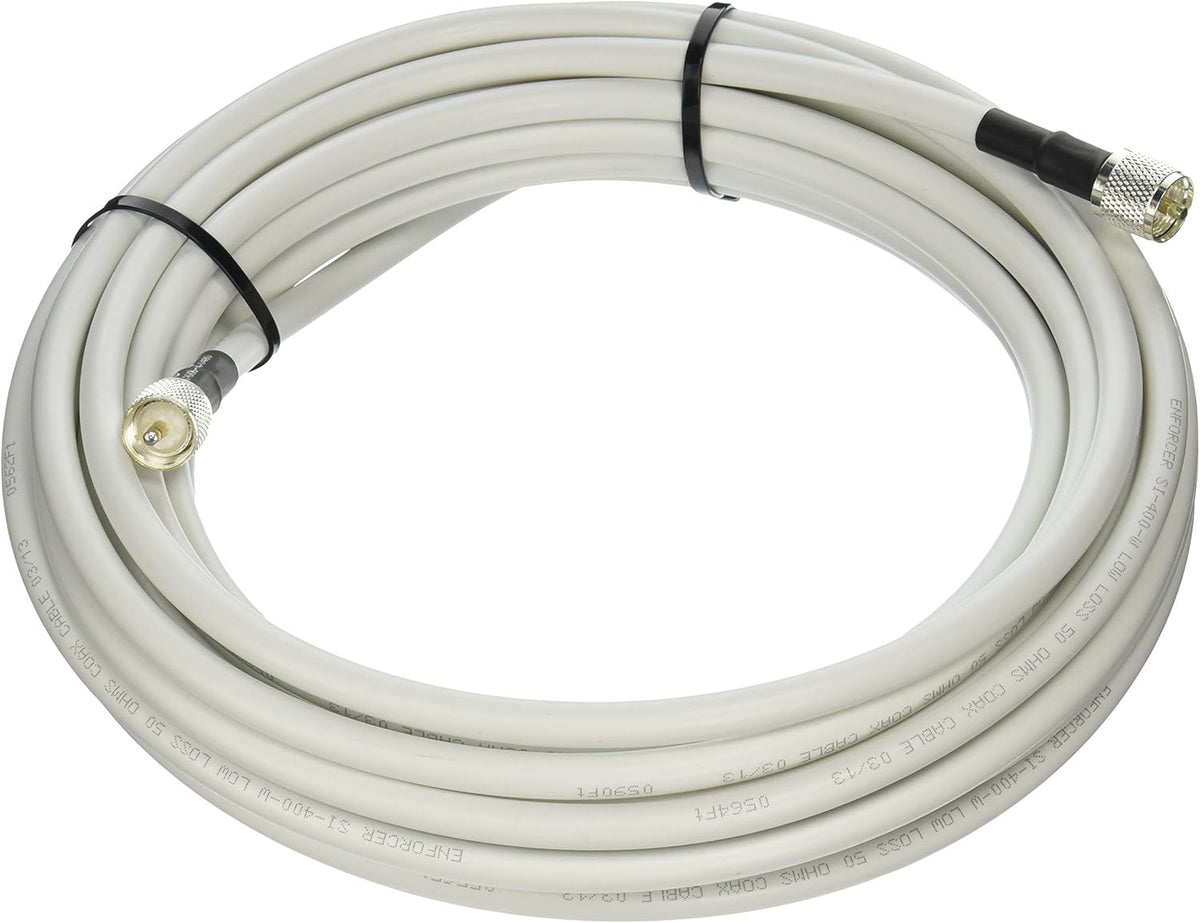 White 50 ohm Coaxial Cable with UHF PL259 Male Connectors, 35 ft S43863
