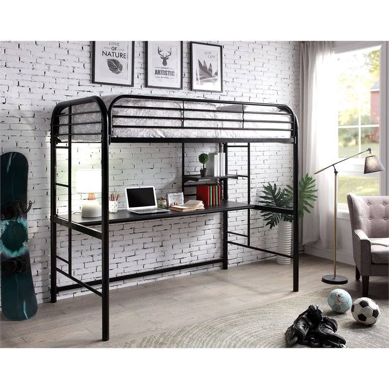 Black Metal Twin Over Workstation Bunk Bed J162