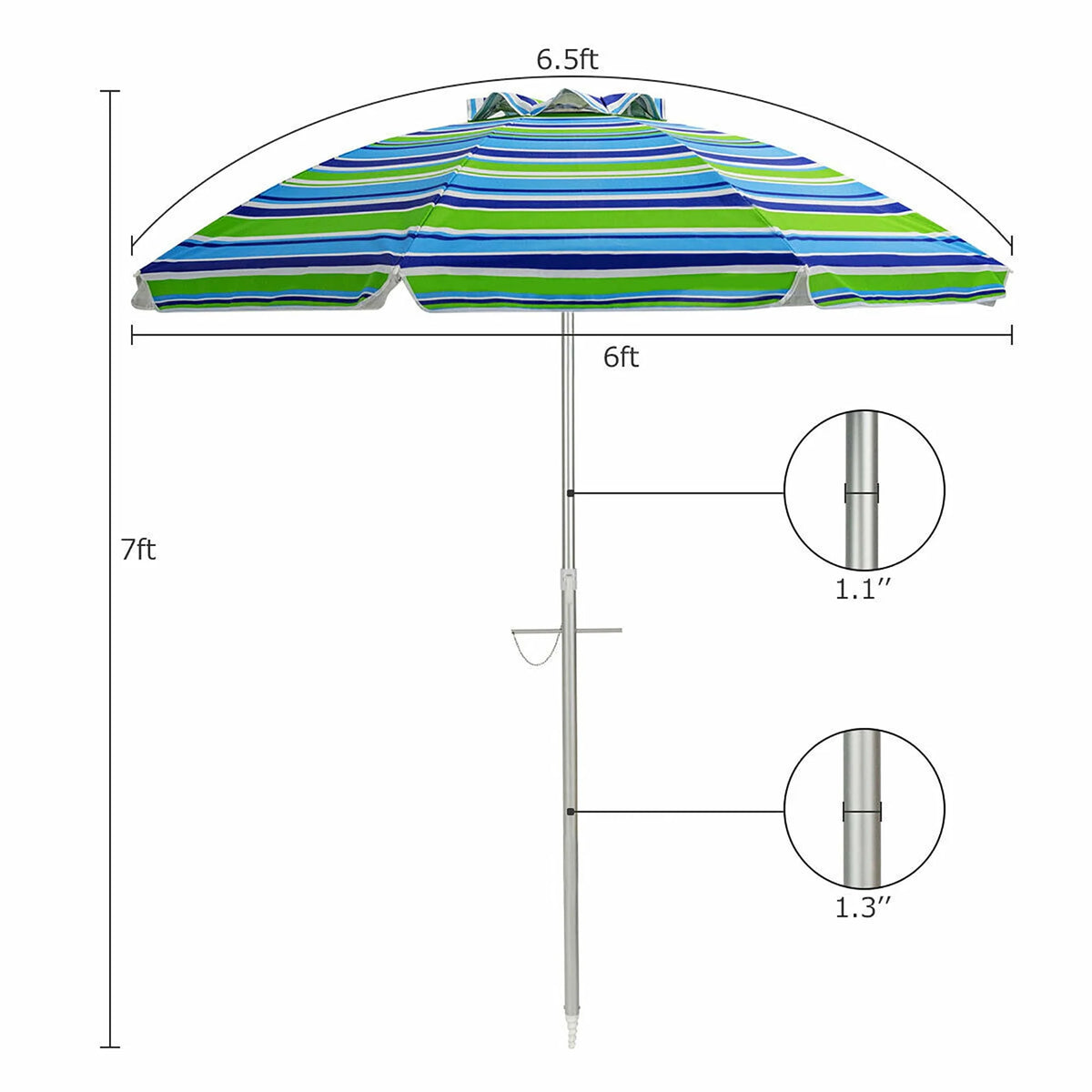 Turquoise 6.5FT Patio Beach Umbrella with Carry Bag B607077