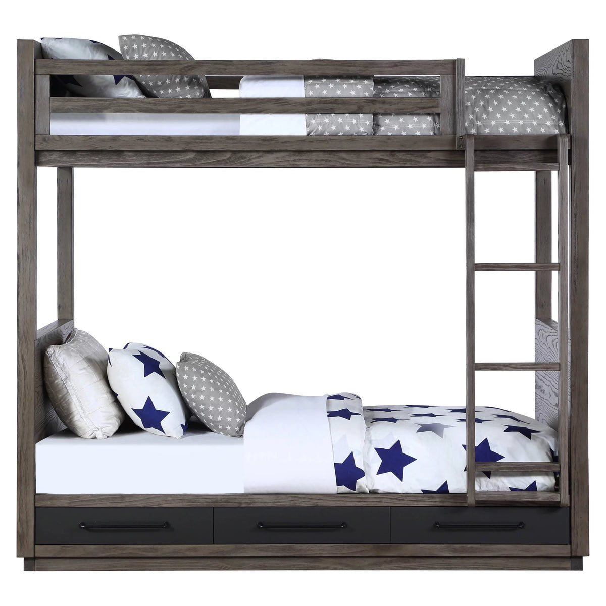 Twin over Twin Bunk Bed with Ladder in Gray Oak W844