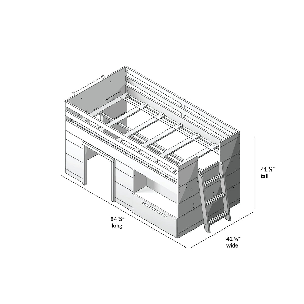 Twin Size Solid Wood Low Loft Bed with Storage Drawer and Ladder N6982