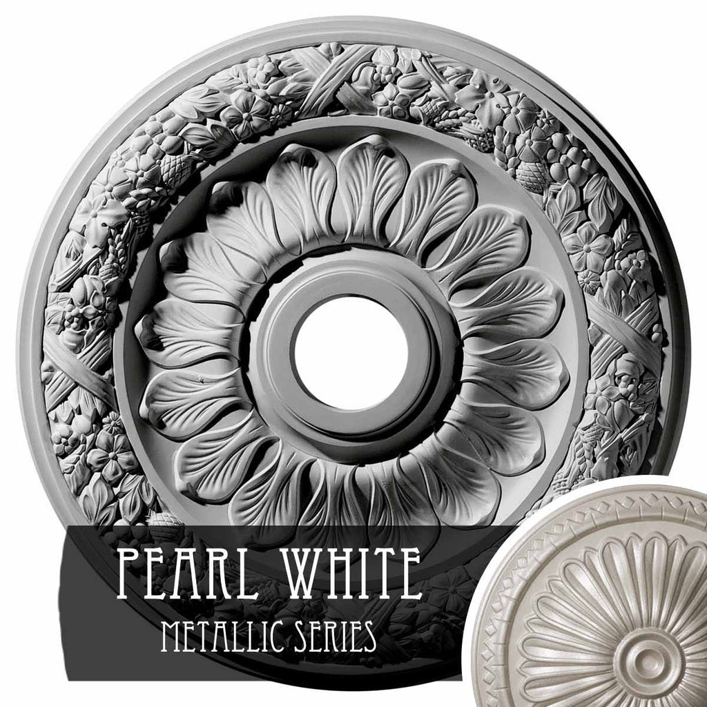 24x22OD x 4x22ID x 1 1/2x22P Hand-Painted Pearl White Ceiling Medallion D256