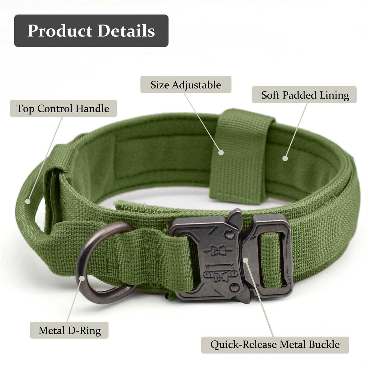 Adjustable Nylon Tactical Dog Collar with Control Handle D47655