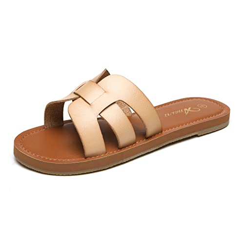 Women's Leather Slip On Flat Sandals Q72164