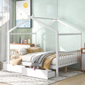 White Full Size Solid Wood House Bed with 2 Drawers R645