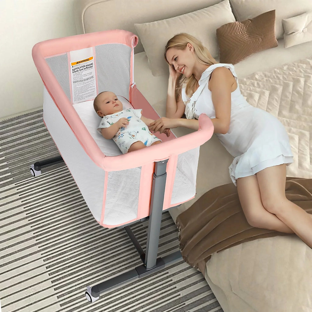 Baby Bassinet with Wheels Adjustable Bedside Sleeper Grey N835783