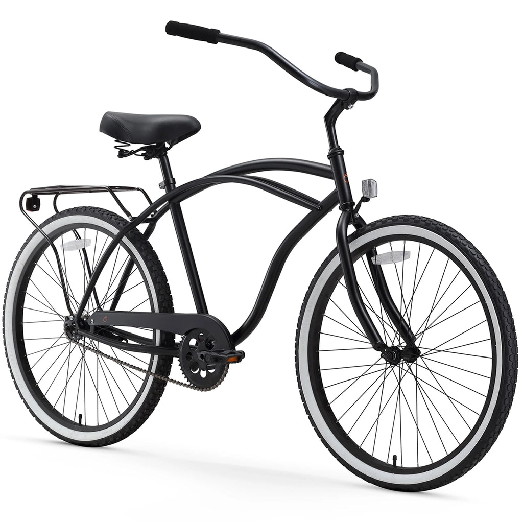 Matte Black Single Speed Beach Cruiser Bicycle with Rear Rack V91722