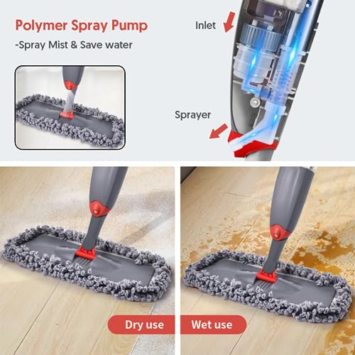 Microfibre Spray Floor Mops with 3 Mop Heads & 635 ML Bottle V65960