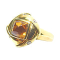 1.75 CT Citrine Square Shape Cabochon .10 Diamond Round Brilliant Art Deco Ring Q111