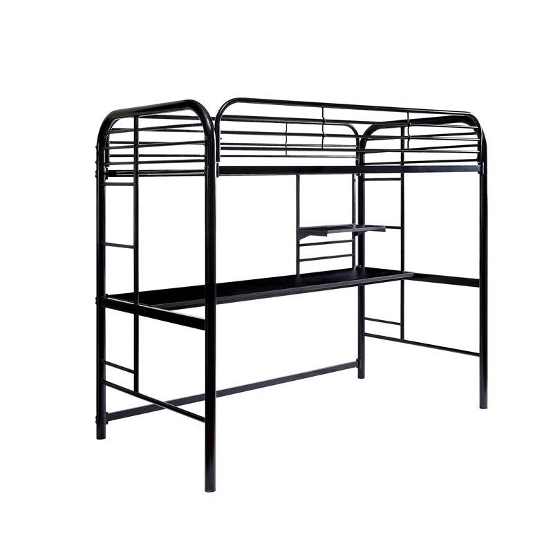 Black Metal Twin Over Workstation Bunk Bed J162