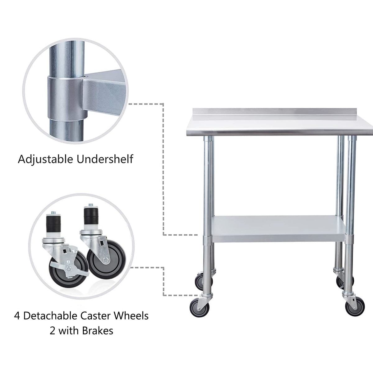 Stainless Steel Table 24 x 36 Inches with Caster Wheels and Undershelf H1339