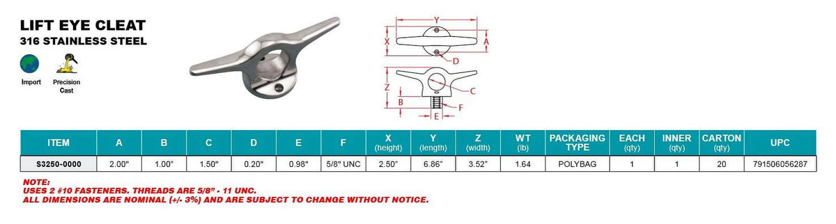 316 SS 7" Boat Cleat N50790