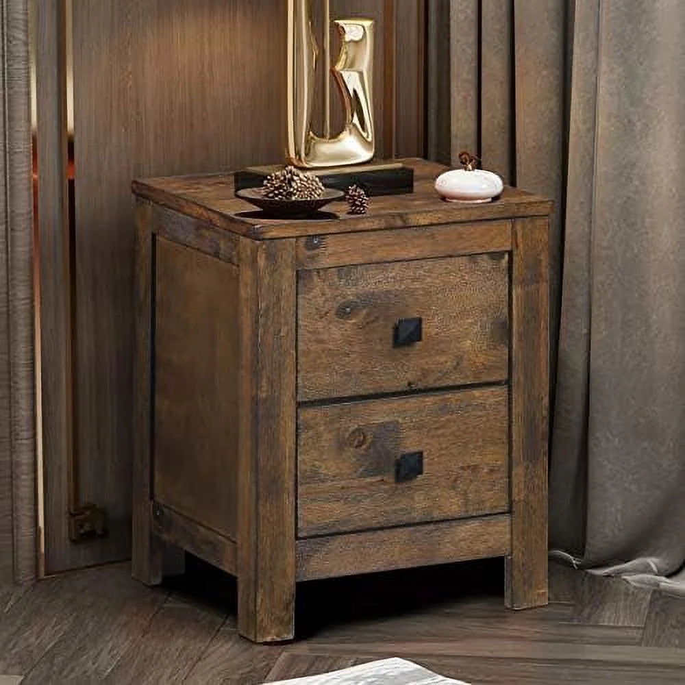 Rustic Wooden Nightstand with 2 Sliding Drawers X127