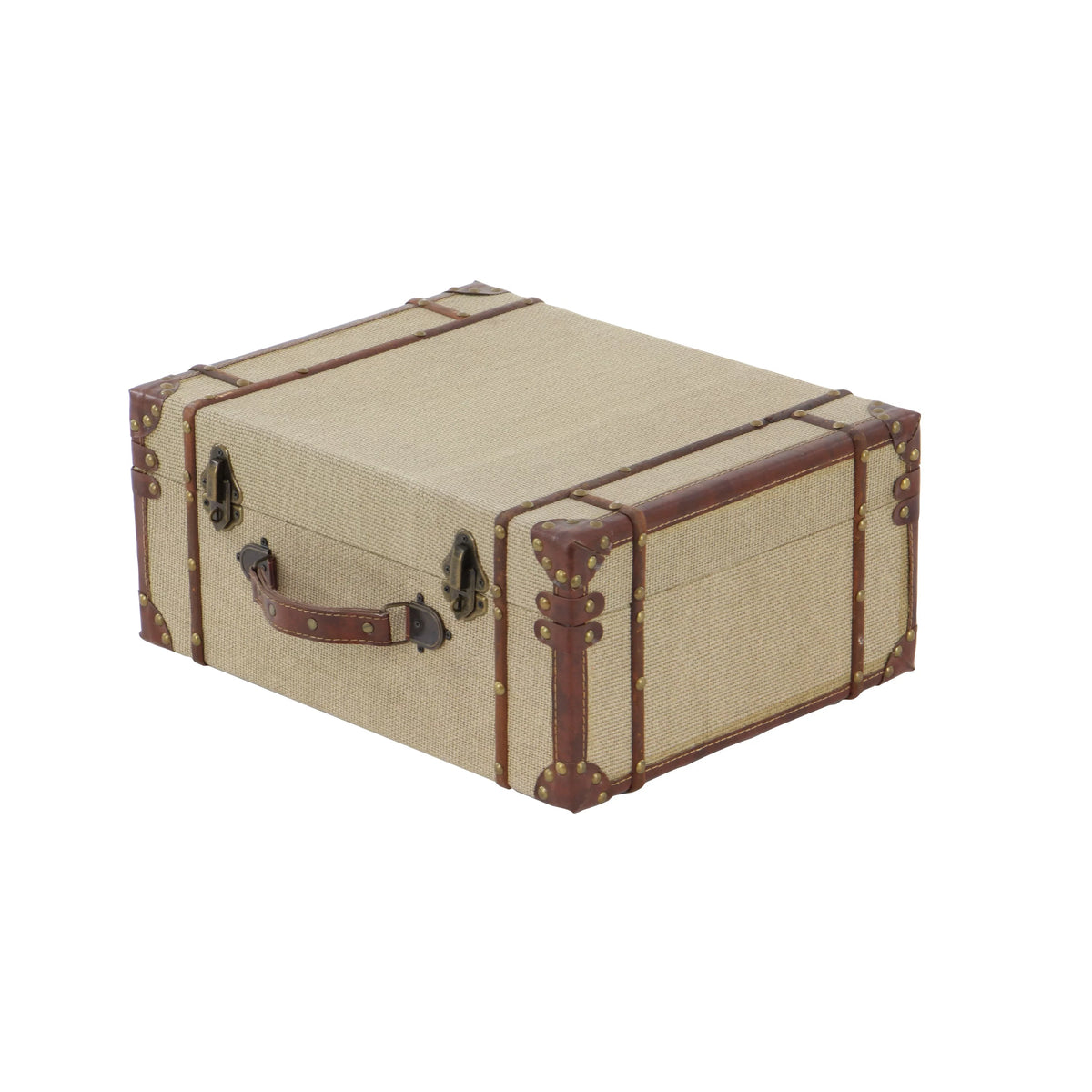 Beige Wooden Nesting Upholstered Trunk 2-Pieces Q396