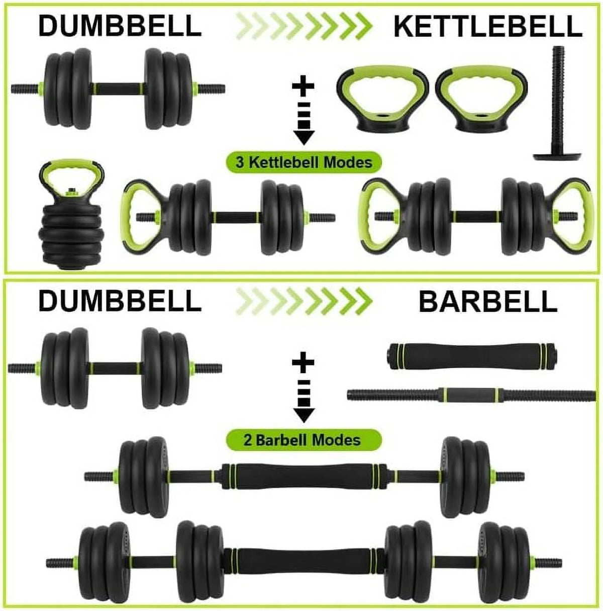 Adjustable 66LBS 88LBS 4 in1 Dumbbell Barbell Kettlebell Set L5280