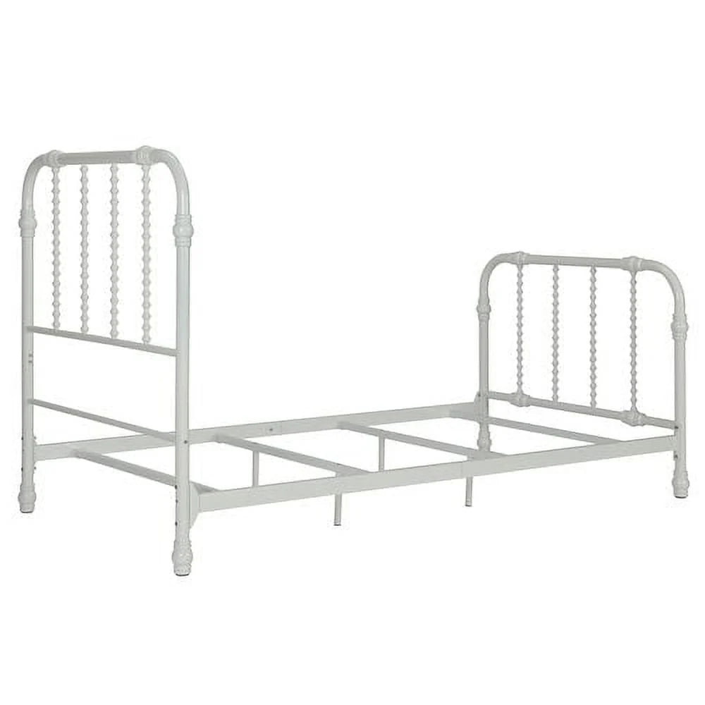 White Twin Metal Bed Frame with Headboard N236