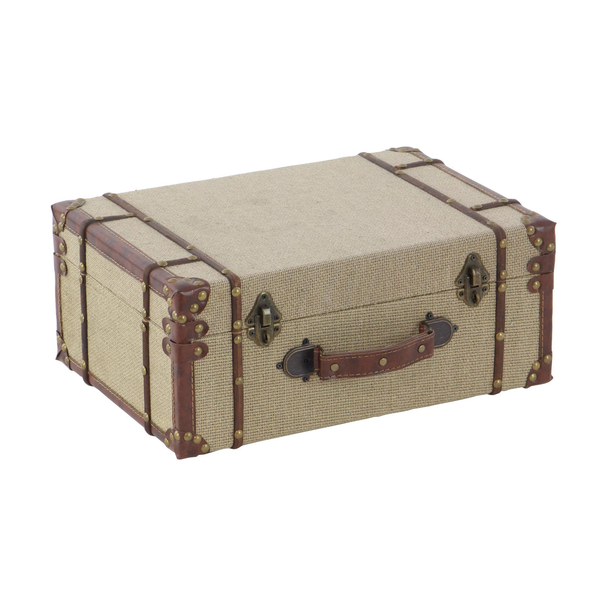 Beige Wooden Nesting Upholstered Trunk 2-Pieces Q396