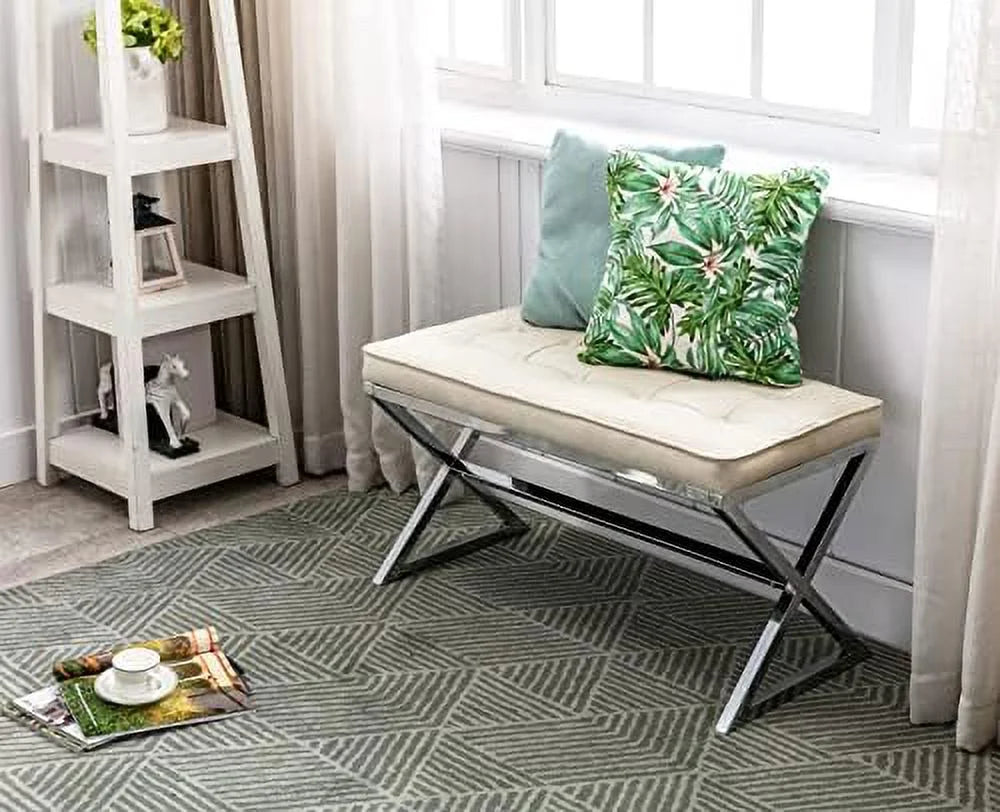 PU Leather Upholstered Entryway Bench with Metal X Legs Y2266