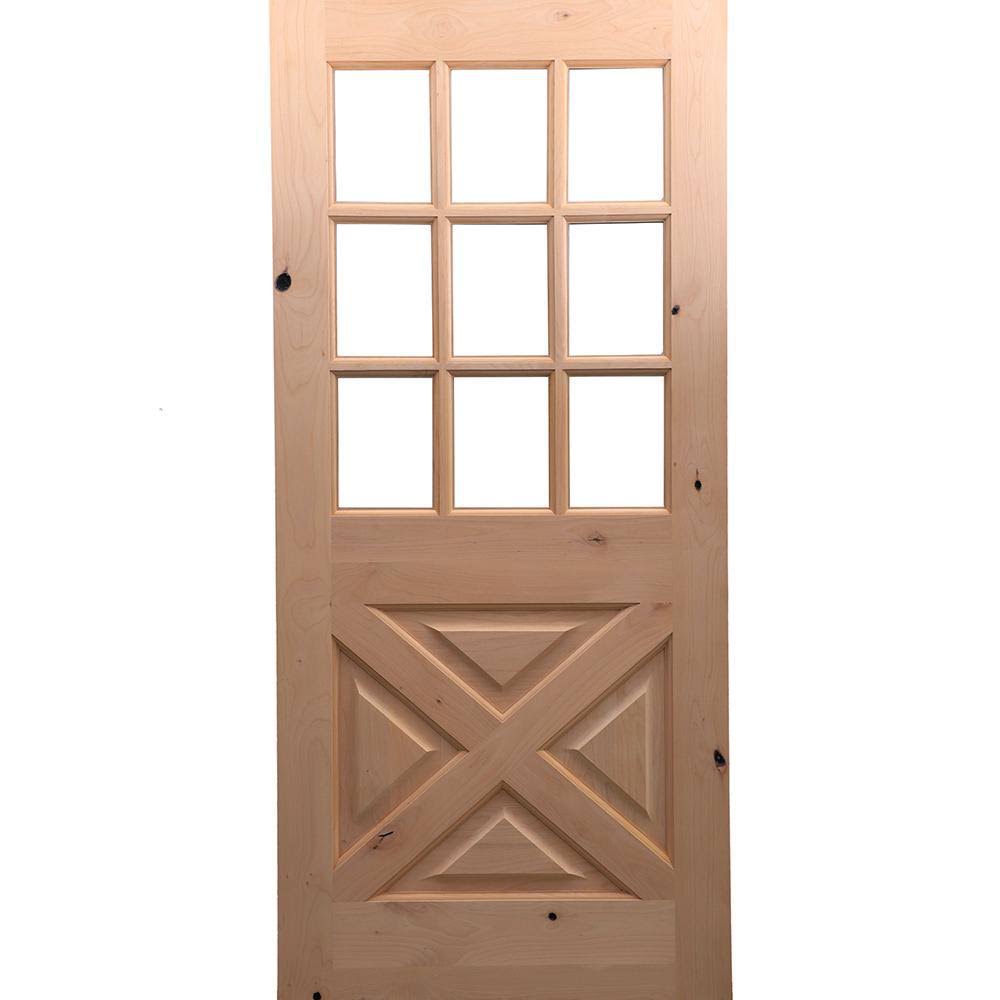 Rustic Knotty Alder 9-Lite Clear Glass Unfinished Wood Front Door Slab G3701