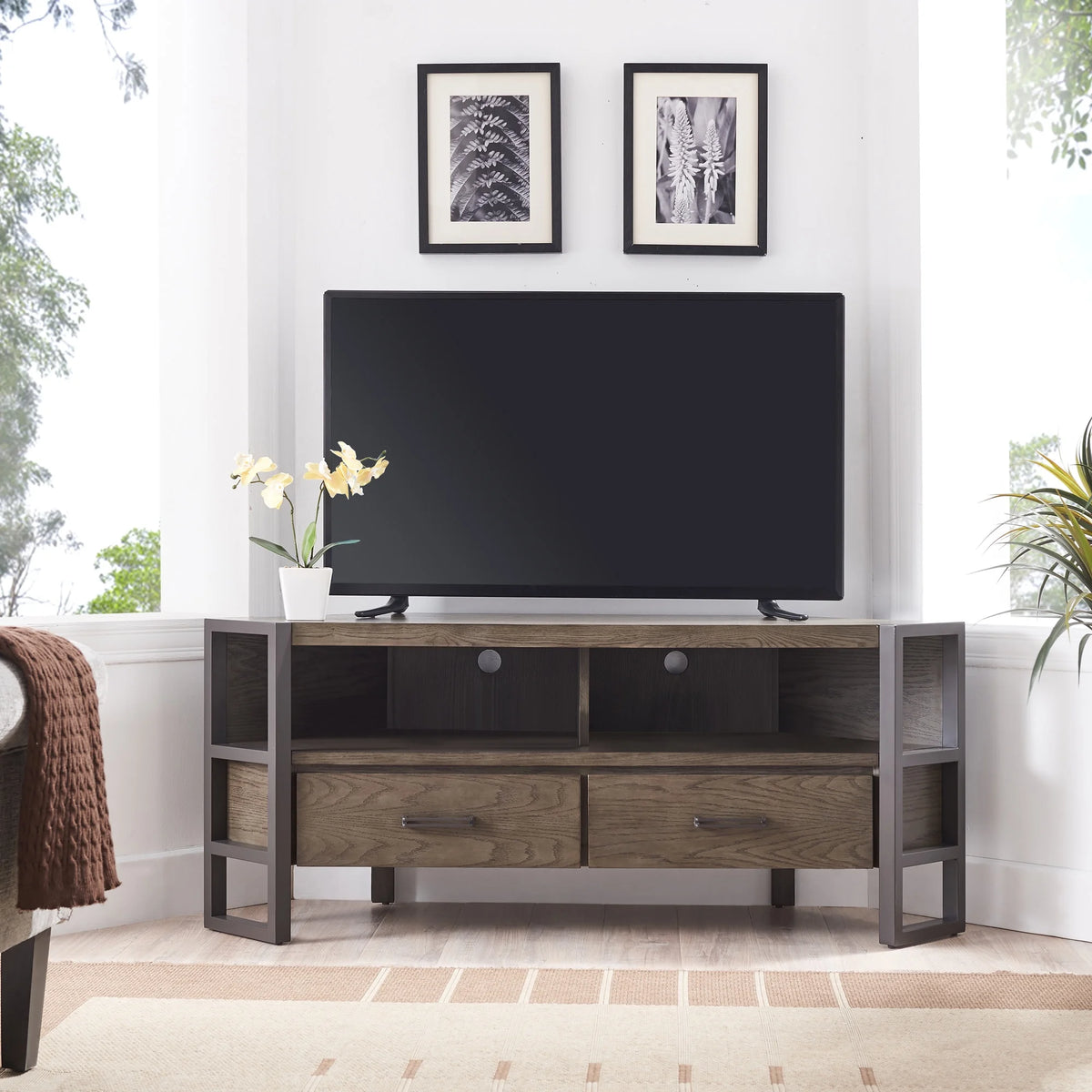 Mixed Metal and Wood Corner TV Stand L860