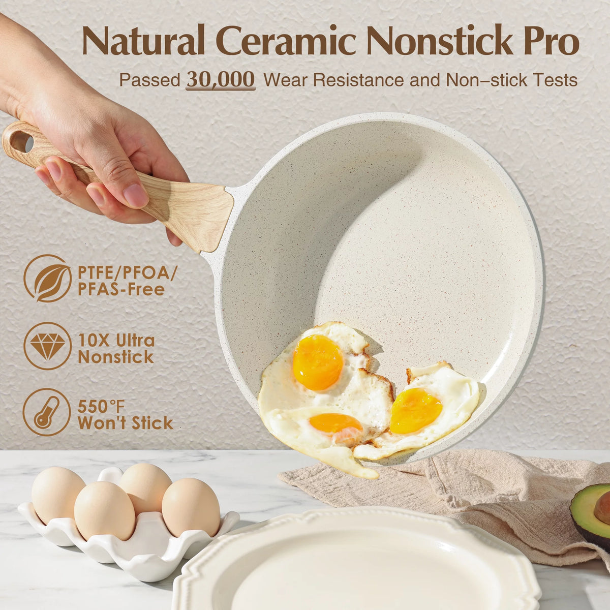 17 Piece White Ceramic Nonstick Cookware Set C804813