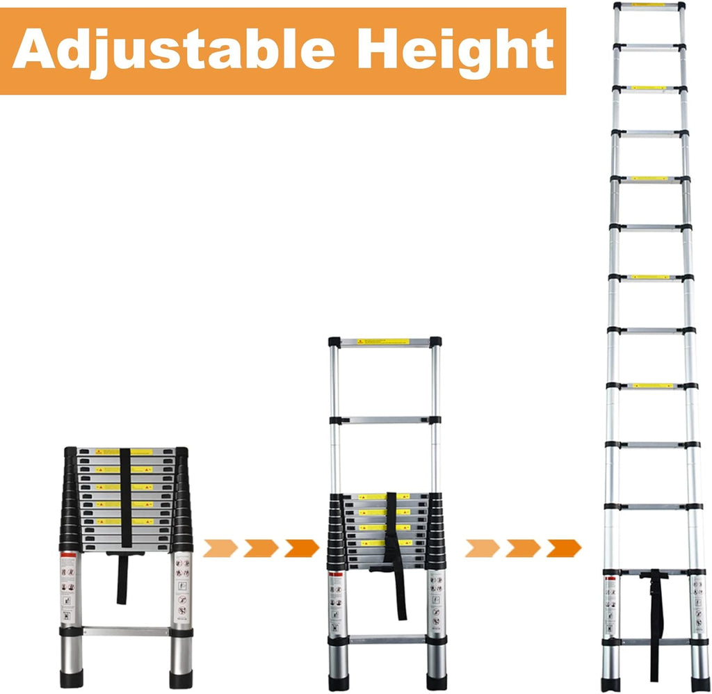Telescoping Extension Ladder 14.5 FT, Folding Aluminum Ladder, 330 LB Capacity B289