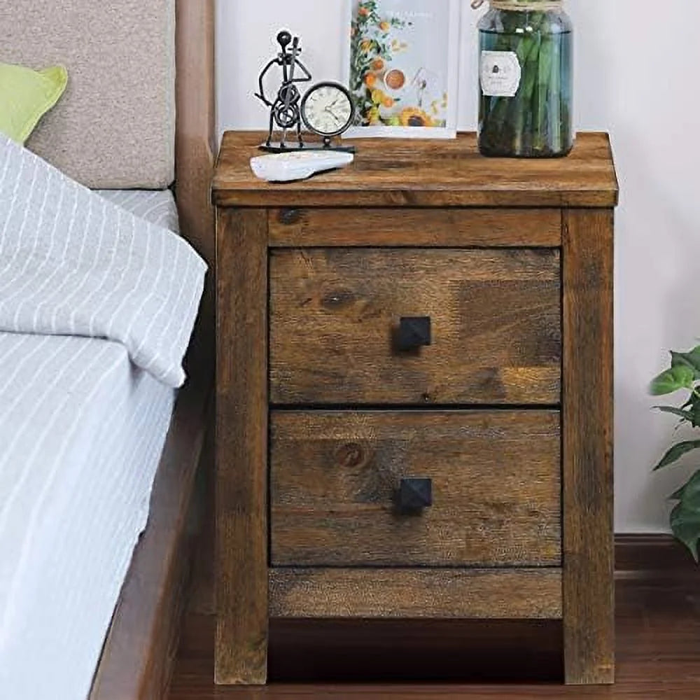 Rustic Wooden Nightstand with 2 Sliding Drawers X127