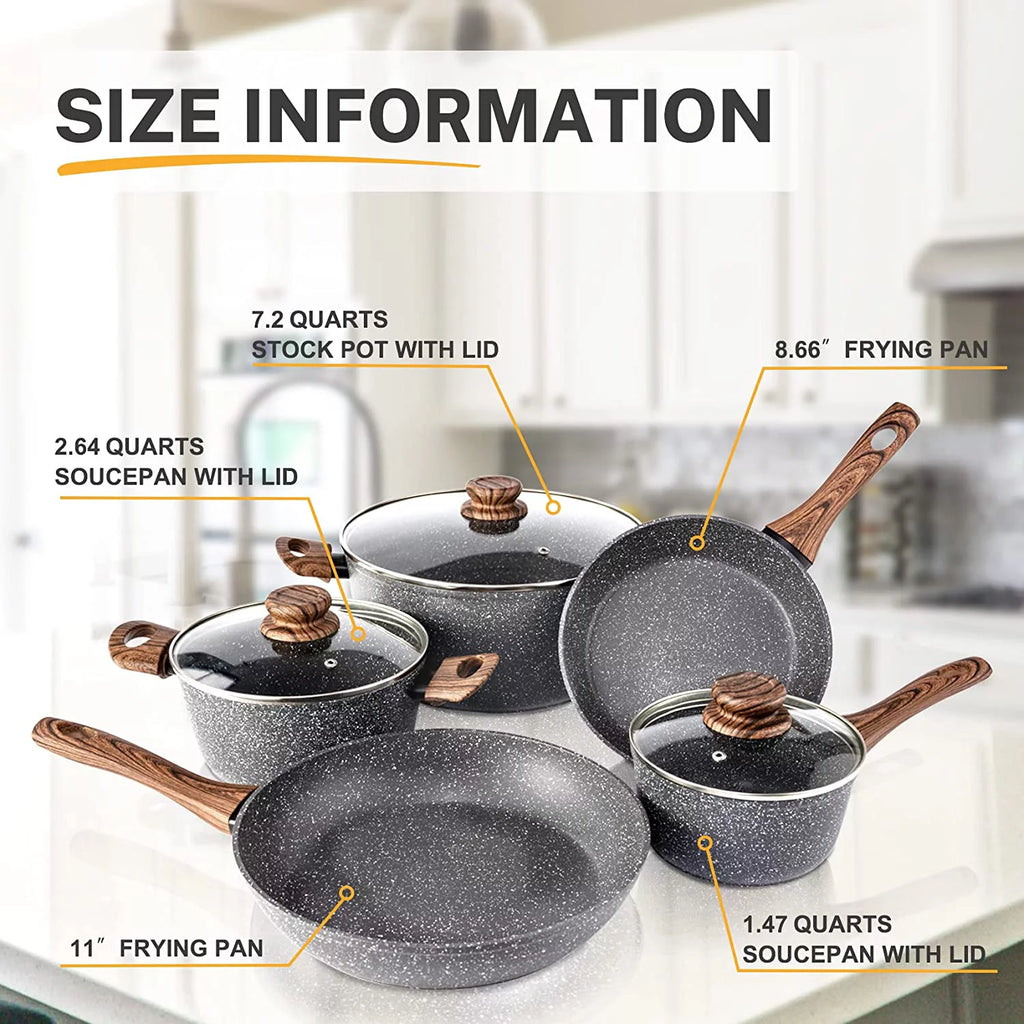 Non Stick Granite 8 Pieces Induction Cookware Set C86387