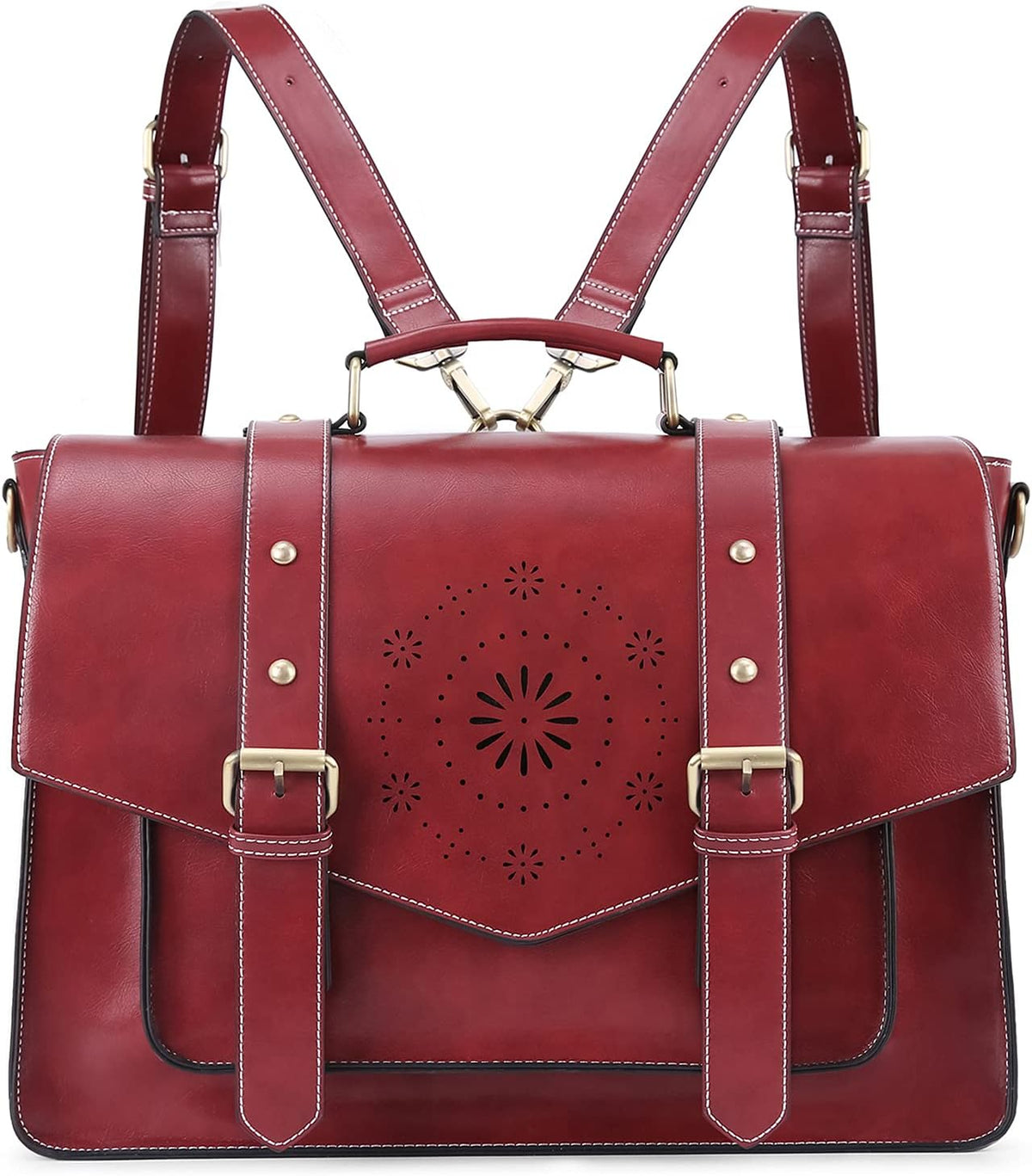 Tan PU Leather Laptop Messenger Bag W8410