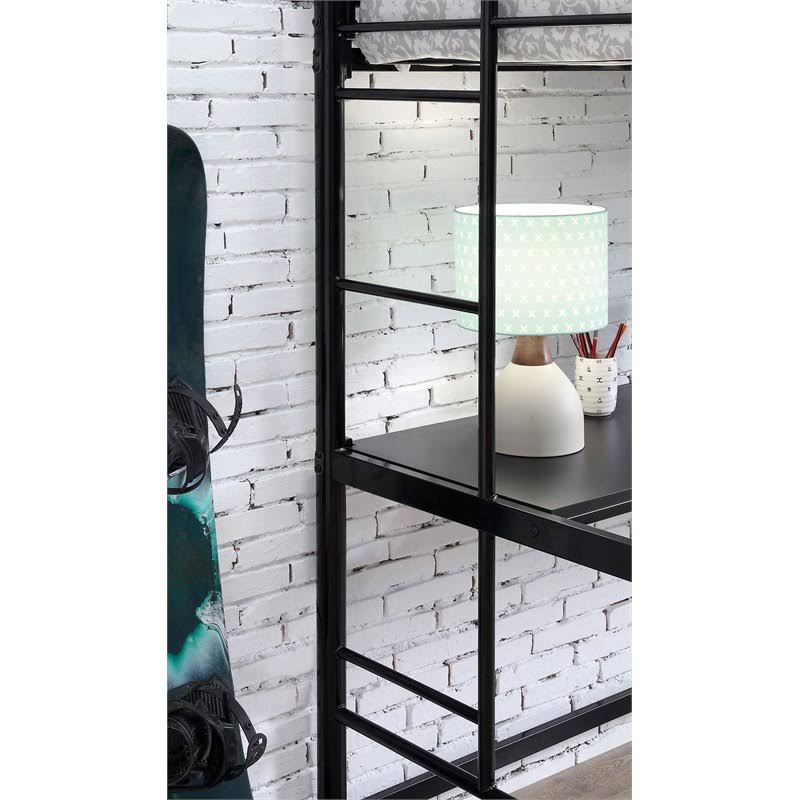 Black Metal Twin Over Workstation Bunk Bed J162