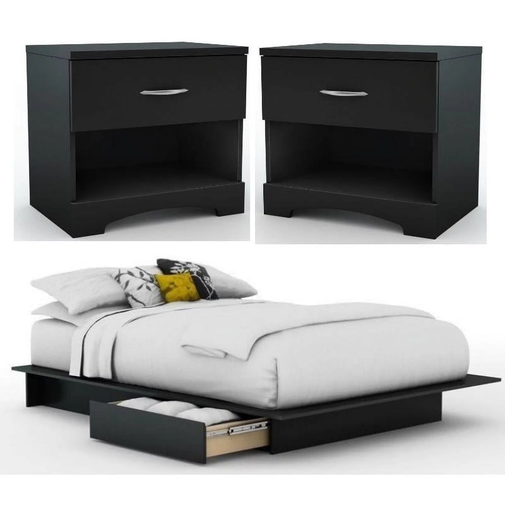3-Piece Set with 2-Drawer Storage Platform Bed and 2 Nightstands E4282