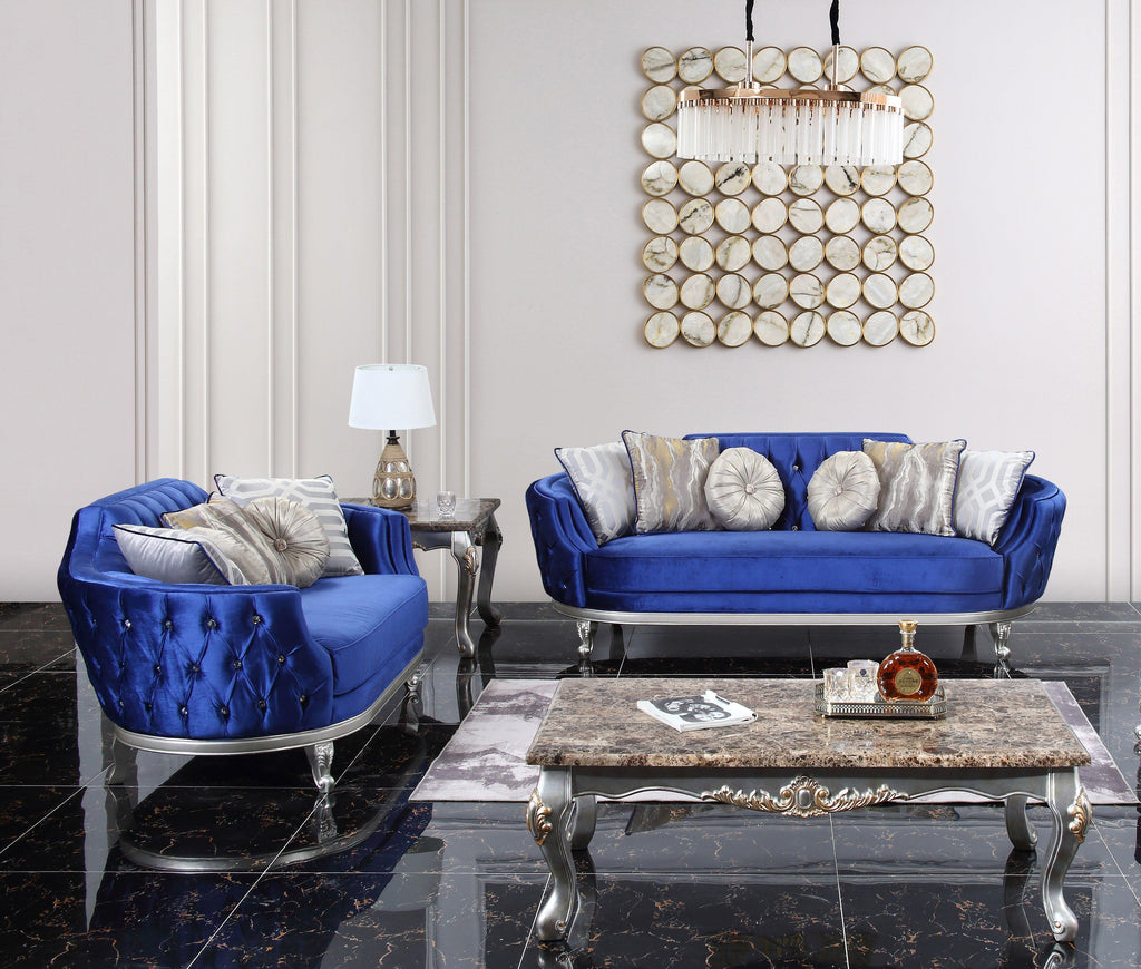 Blue Velvet Sofa Set 2Pc L790562