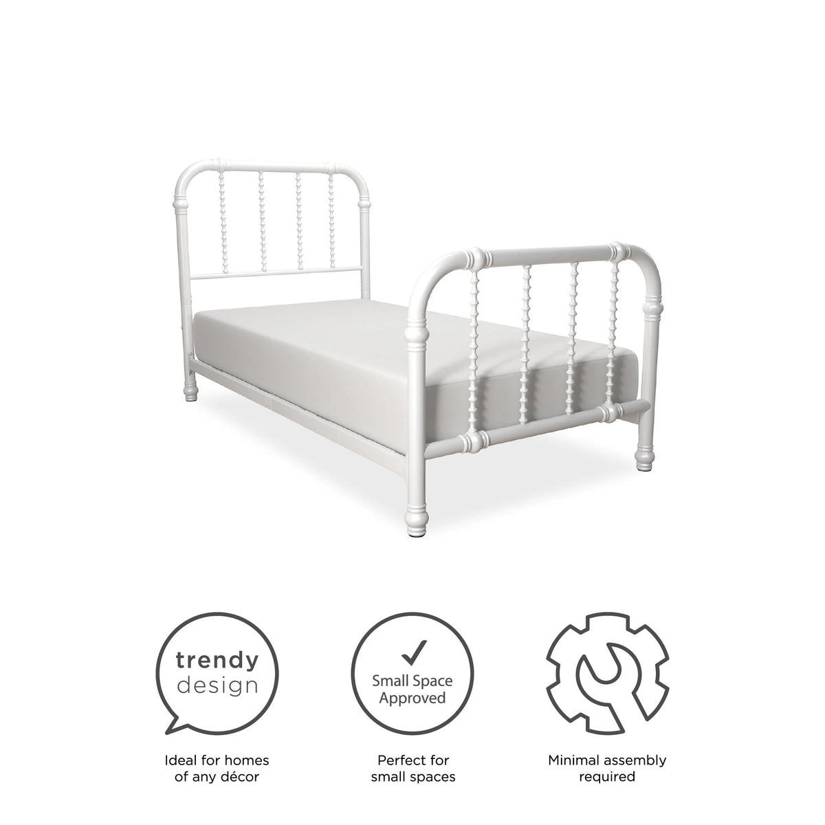 White Twin Metal Bed Frame with Headboard N236