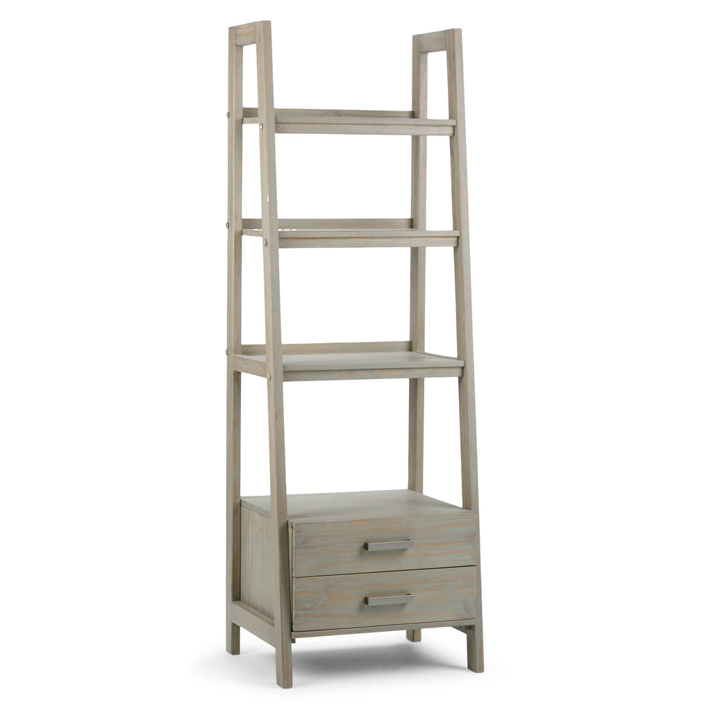 Solid Wood Ladder Shelf with Storage Distressed Gray Z859474