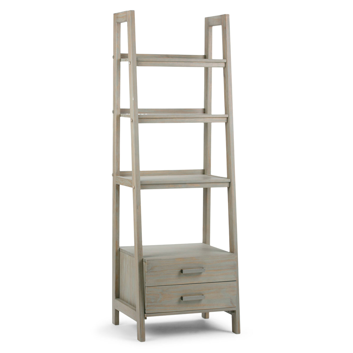 Solid Wood Ladder Shelf with Storage Distressed Gray Z859474