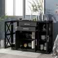 Black Console Table with Tempered Glass Cabinets, 4 Doors, Adjustable Shelves, 2 Storage Drawers N38664