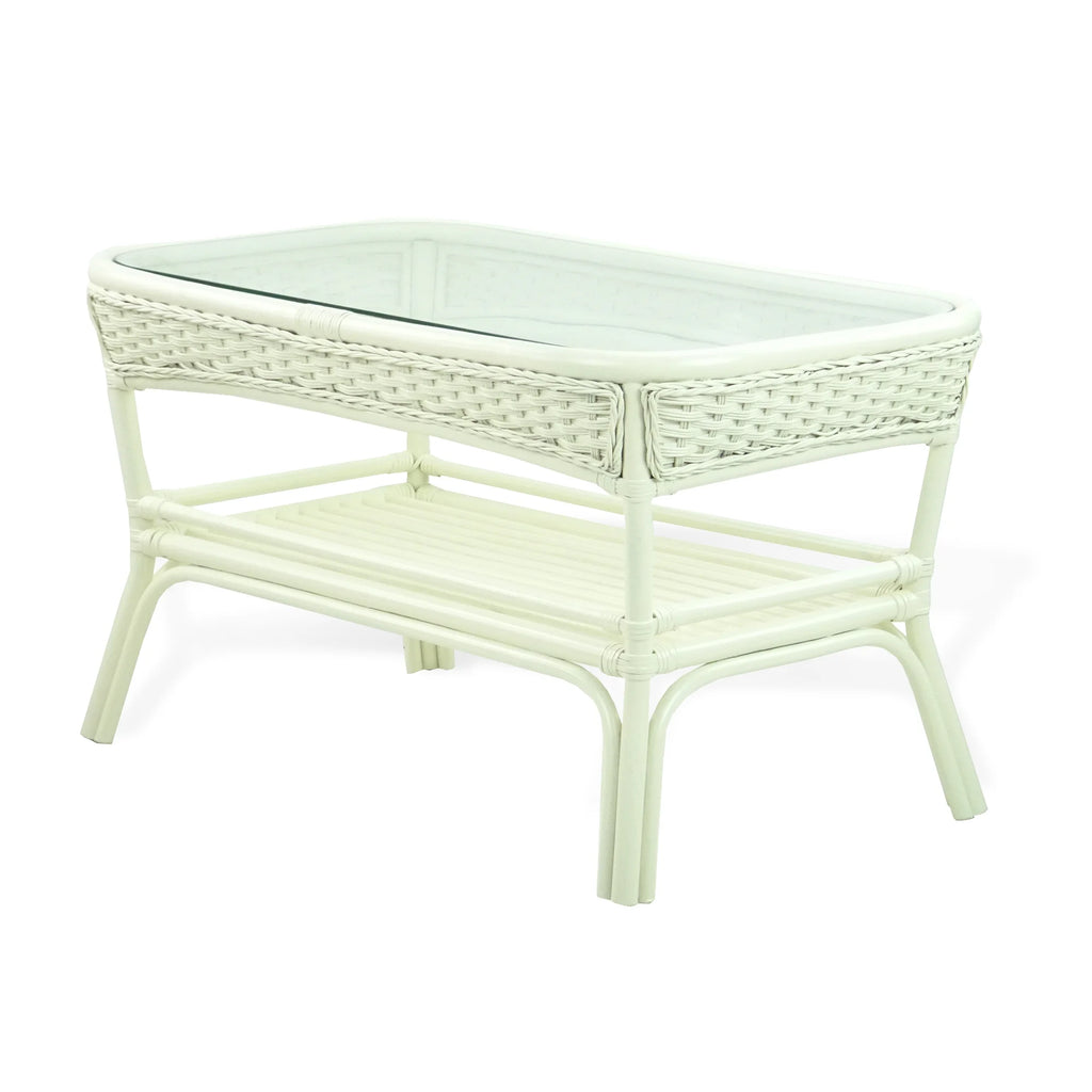 Rattan Wicker Living Room Set 4 Pieces: 2 Lounge Chair ThreeSeater/Sofa Coffee Table White Color with Cushion A20505