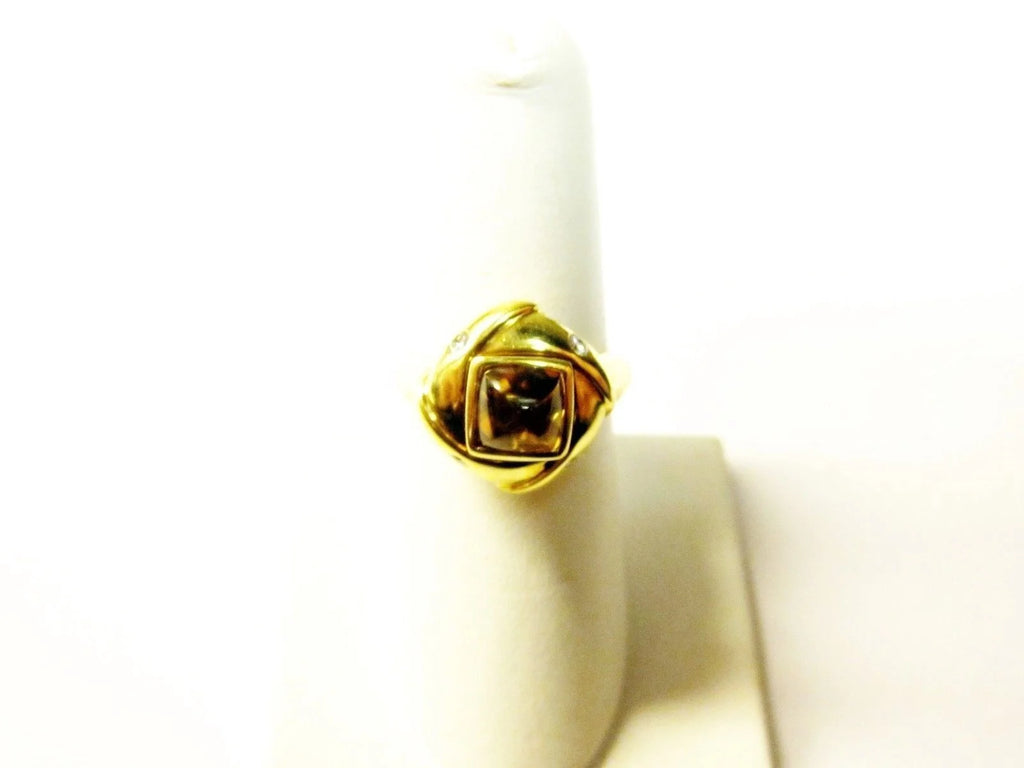 1.75 CT Citrine Square Shape Cabochon .10 Diamond Round Brilliant Art Deco Ring Q111