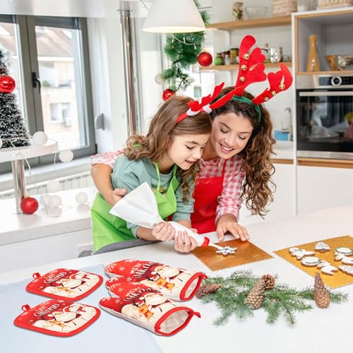 Christmas Oven Mitts and Potholders Set, 4 PCS Heat Resistant Non-Slip W11078