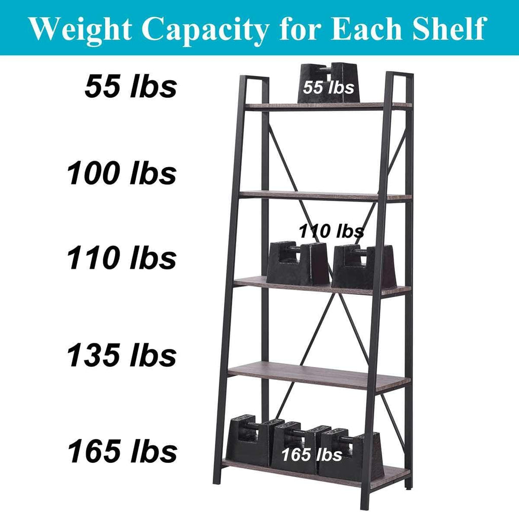 Industrial 5 Tier Ladder Bookshelf (Dark Gray Oak) J53398