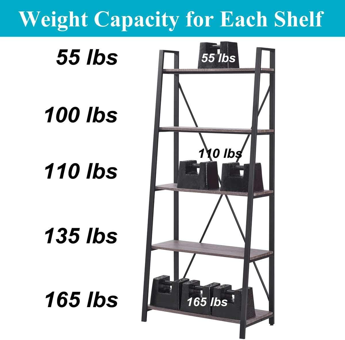 Industrial 5 Tier Ladder Bookshelf (Dark Gray Oak) J53398