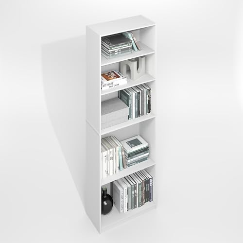 White 5-Tier Bookcase with Adjustable Shelves X350