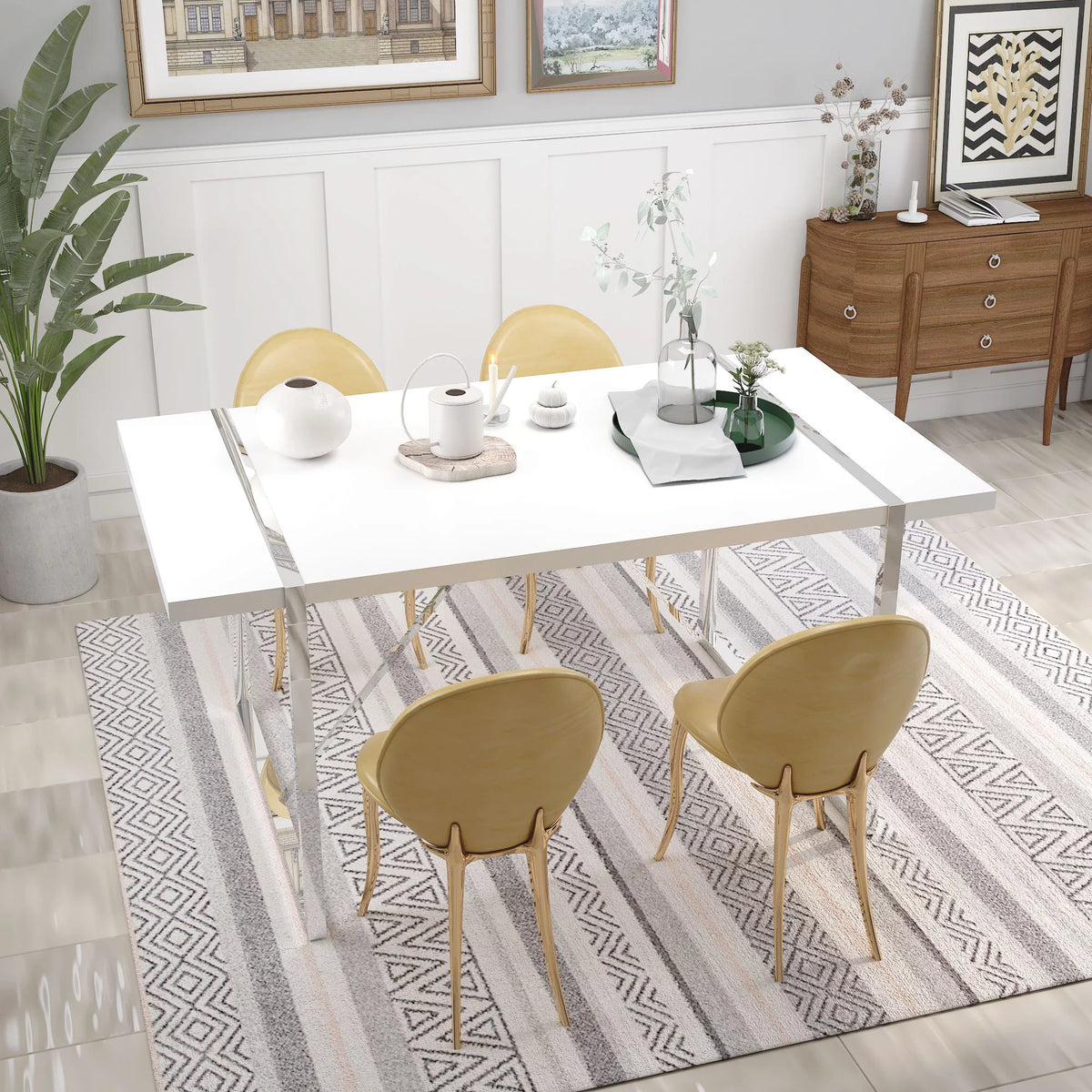 White Dining Table with Silver Metal Legs A476