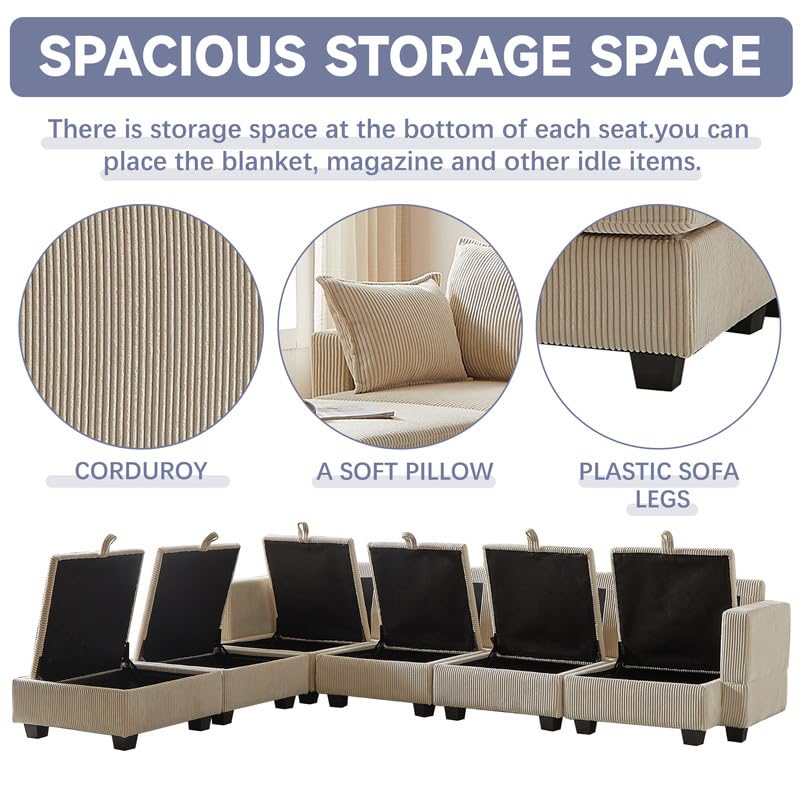 U Shaped Modular Sectional Sofa Chaise Lounge Beige Y138867