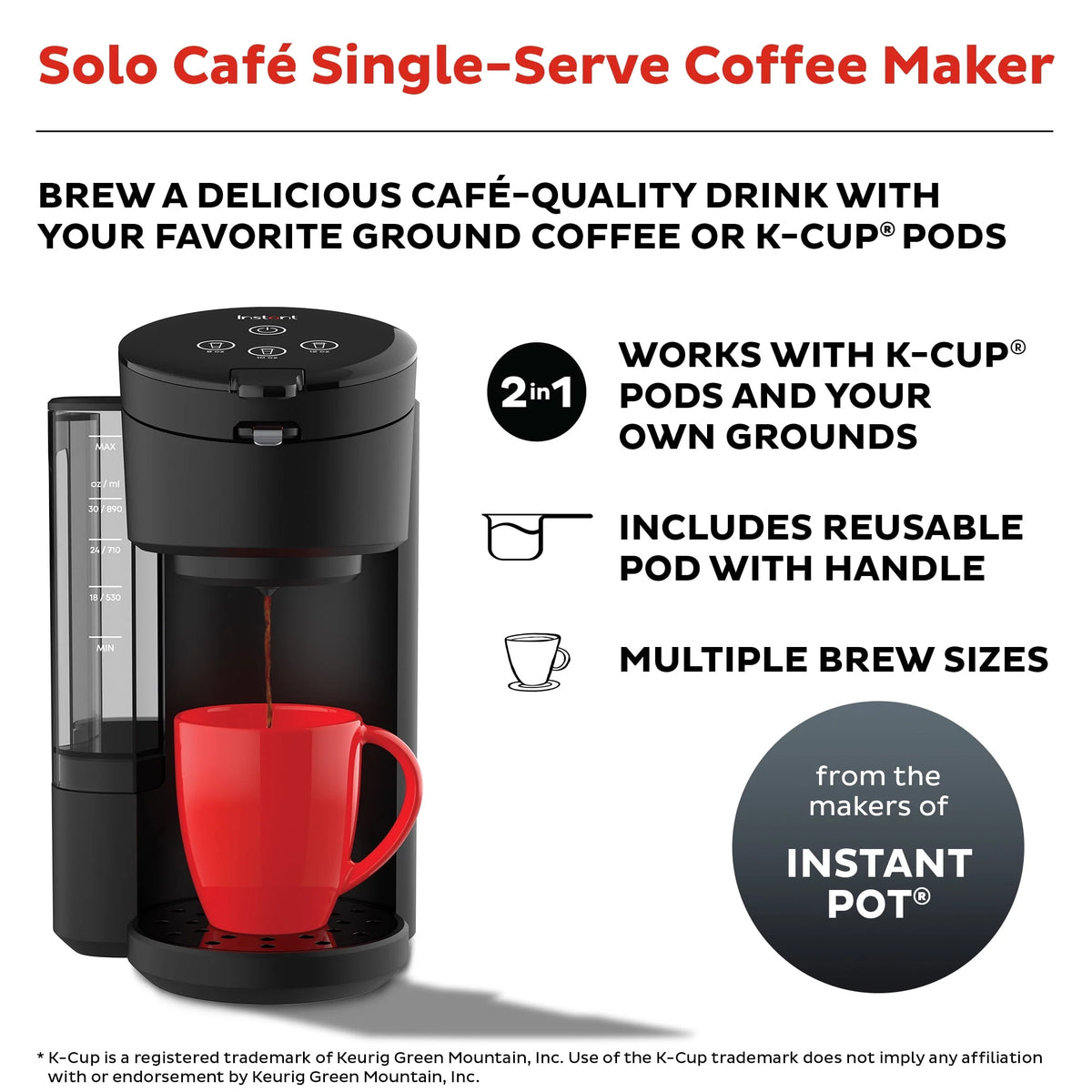 2-in-1 Single Serve Coffee Maker, Black X84674