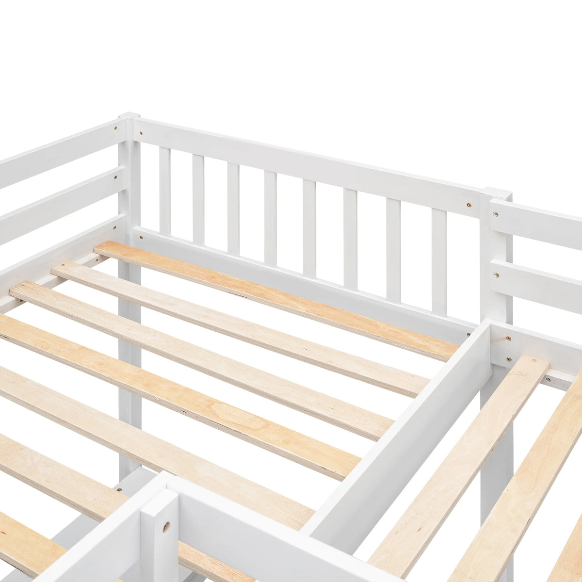 Twin Size White Wood L-Shaped Loft Bed with Built-in Desks P36676
