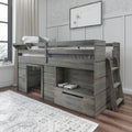 Twin Size Solid Wood Low Loft Bed with Storage Drawer and Ladder N6982