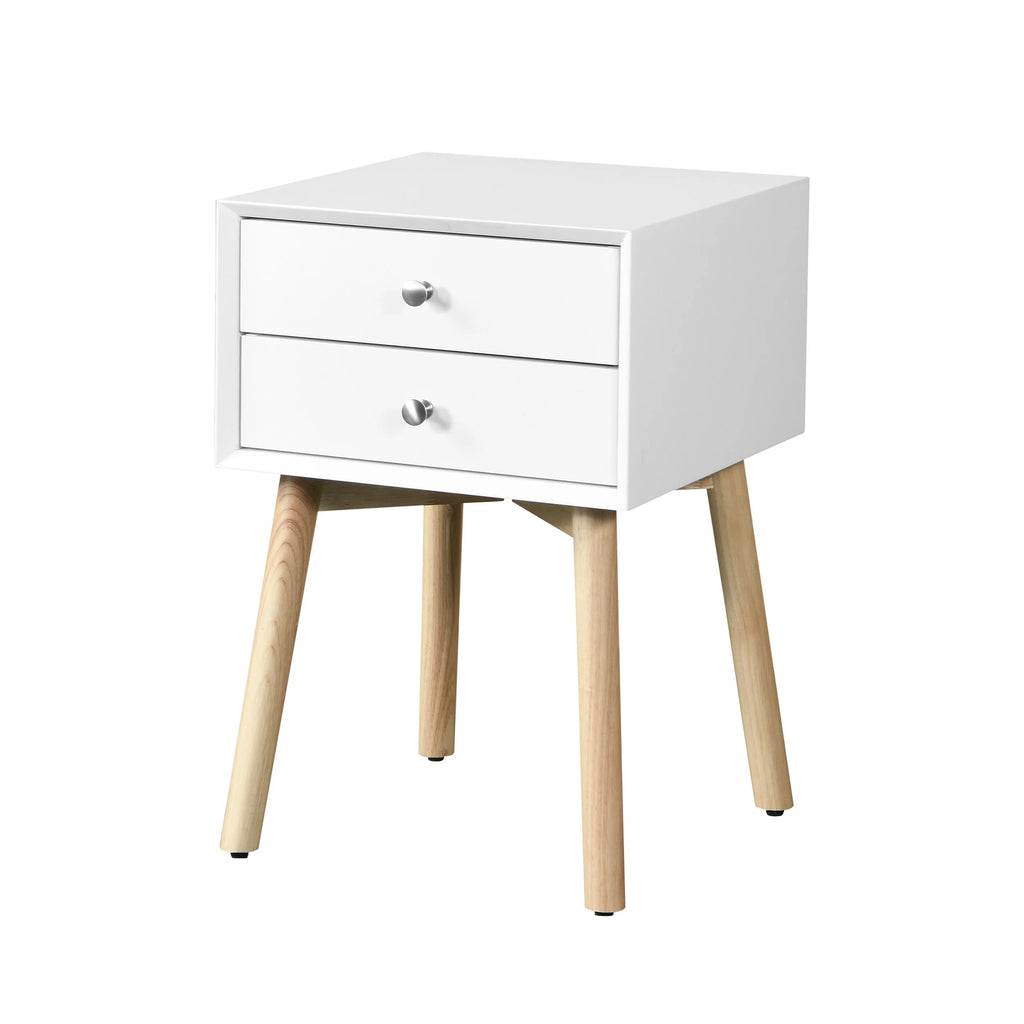 White 2 Drawer Rubber Wood Side Table K187